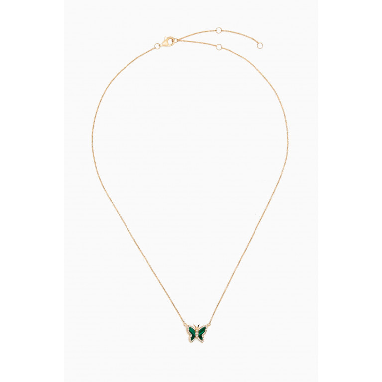 By Adina Eden - Mini Diamond Pavé & Malachite Butterfly Necklace in 14kt Gold