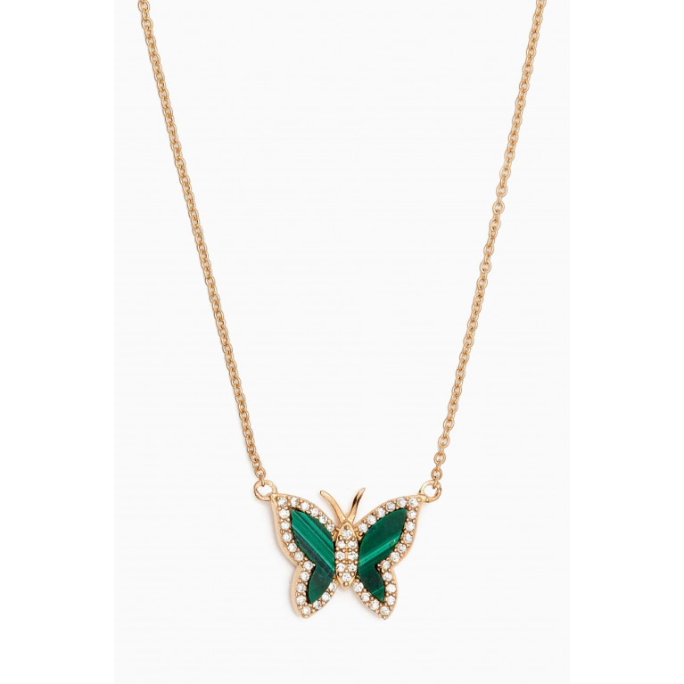 By Adina Eden - Mini Diamond Pavé & Malachite Butterfly Necklace in 14kt Gold
