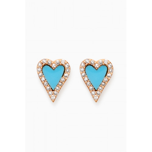 By Adina Eden - Mini Diamond Pavé Outline Heart Stud Earrings in 14kt Gold Blue