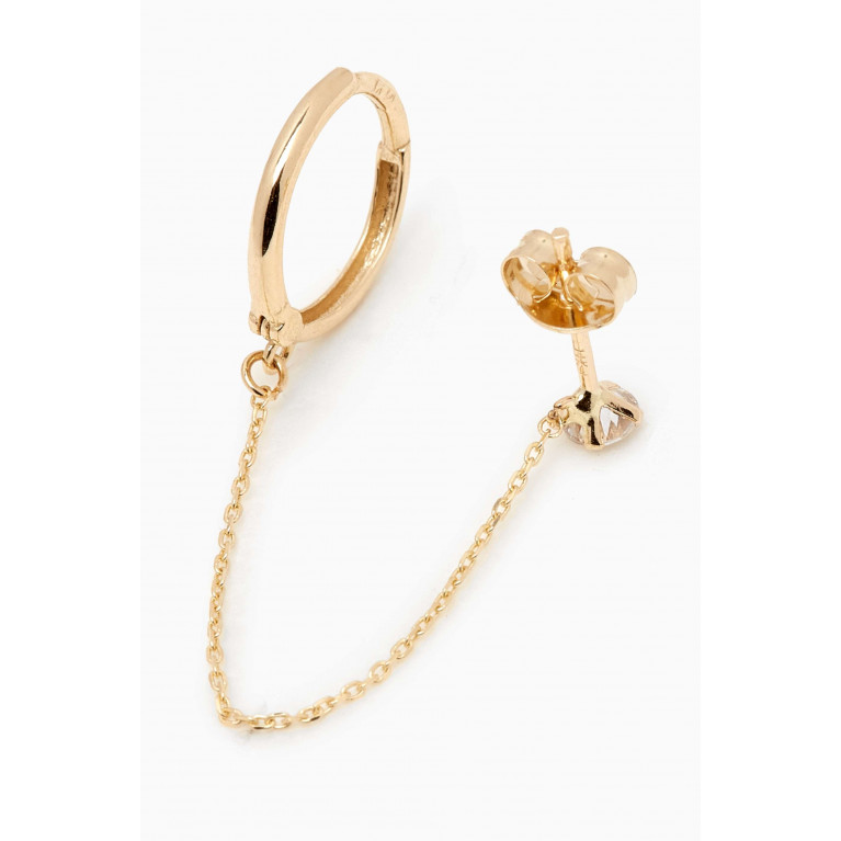 By Adina Eden - Solitaire CZ Stud & Huggie Chain Single Earring in 14kt Gold