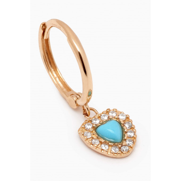 By Adina Eden - Dangling Pave Outline Turquoise Single Huggie Earring in 14kt Gold