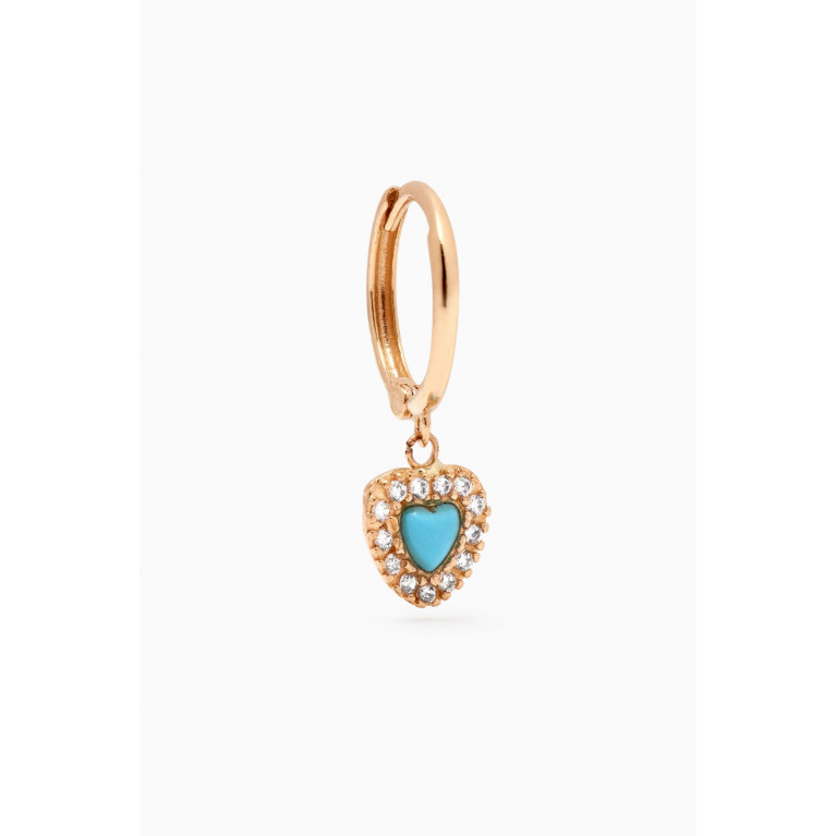 By Adina Eden - Dangling Pave Outline Turquoise Single Huggie Earring in 14kt Gold