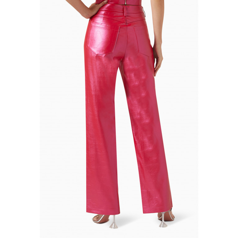 Rotate - Embossed High-rise Pants in PU