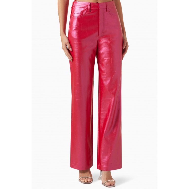 Rotate - Embossed High-rise Pants in PU