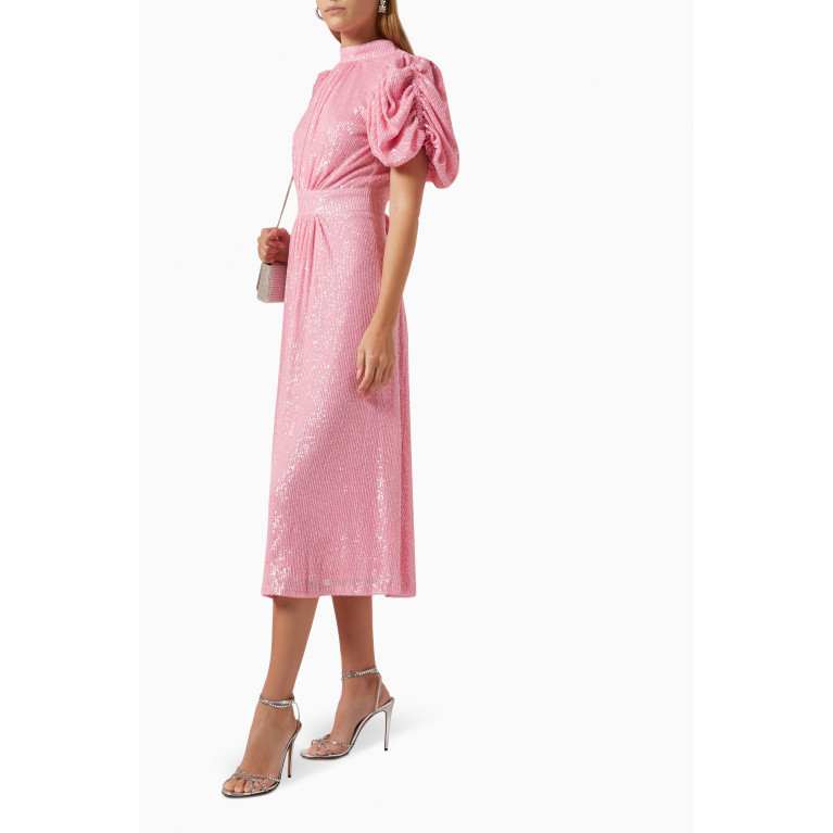 Rotate - Puffed-sleeve Midi Dress in Sequins