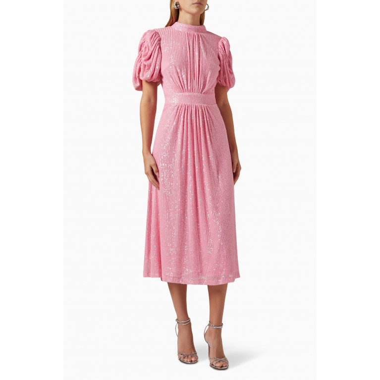 Rotate - Puffed-sleeve Midi Dress in Sequins