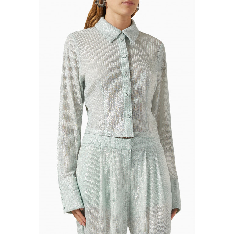 Rotate - Transparent Stripe Shirt in Sequins