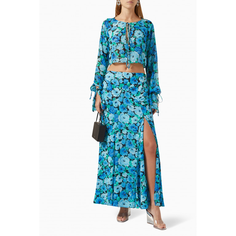 Rotate - Floral-print Slit Maxi Skirt in Chiffon