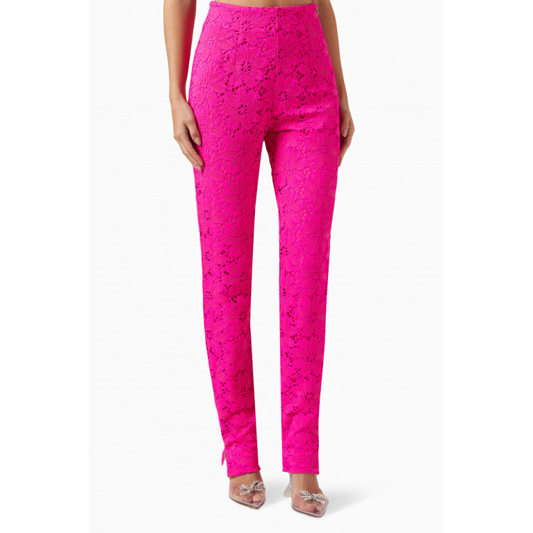 Rotate - Floral-appliqué High-rise Pants in Lace