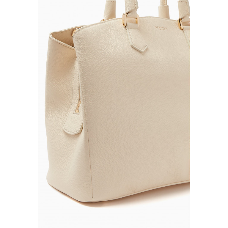 Serapian - Luna Zip Tote Bag in Rugiada Leather White