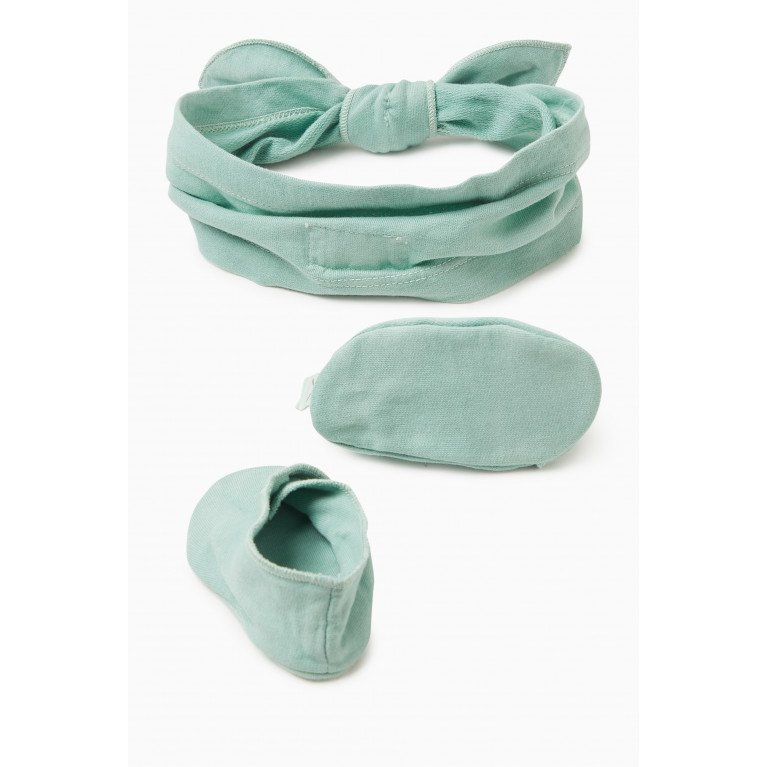 Teddy&Minou - Headband and Booties in Organic Cotton, Set of Two Green