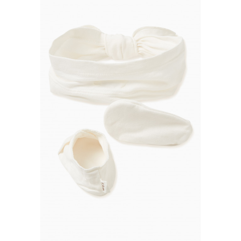 Teddy&Minou - Headband and Booties in Organic Cotton, Set of Two White