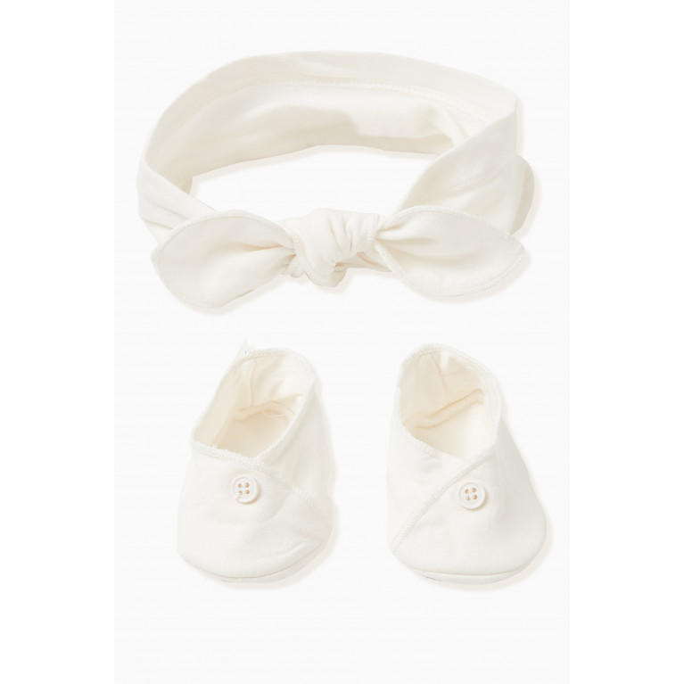 Teddy&Minou - Headband and Booties in Organic Cotton, Set of Two White