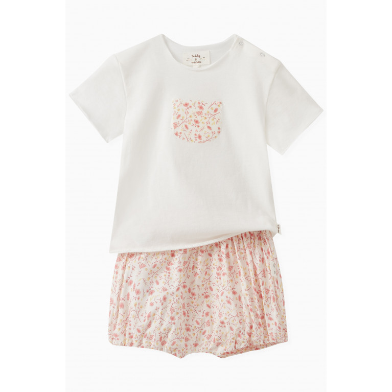 Teddy&Minou - Floral-embroidered T-shirt in Cotton Pink