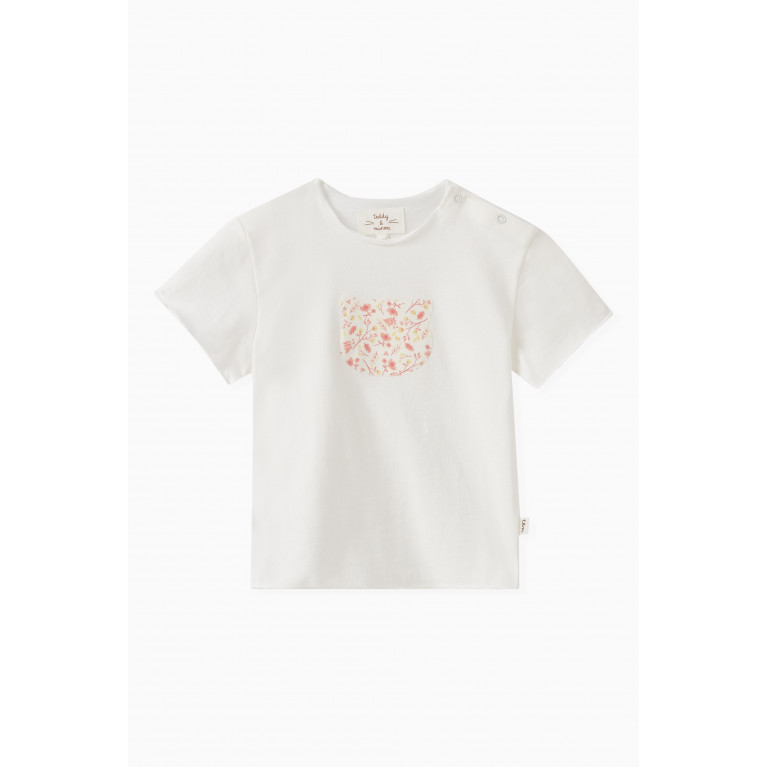 Teddy&Minou - Floral-embroidered T-shirt in Cotton Pink