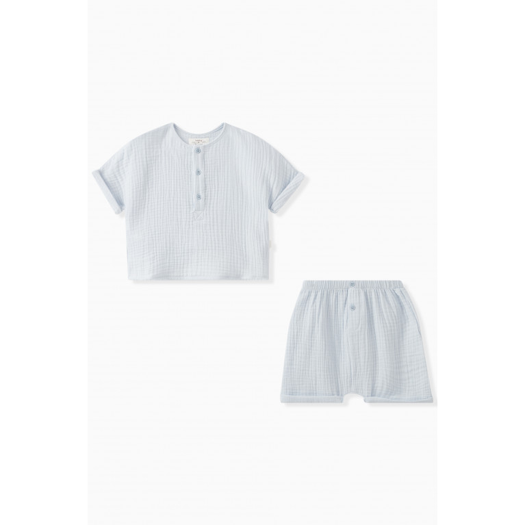 Teddy&Minou - Plain T-shirt & Shorts Set in Cotton Blue