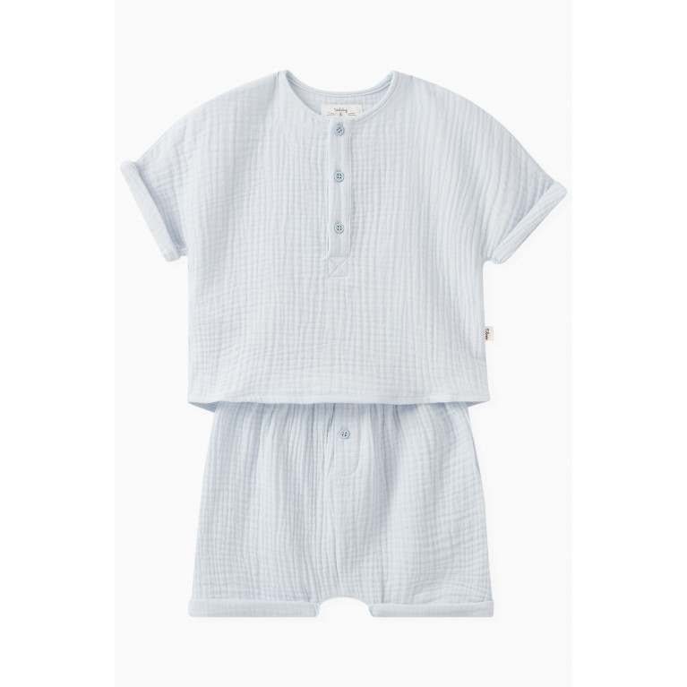Teddy&Minou - Plain T-shirt & Shorts Set in Cotton Blue