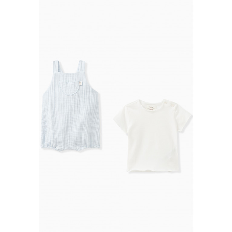 Teddy&Minou - Plain Dungaree & T-shirt Set in Cotton