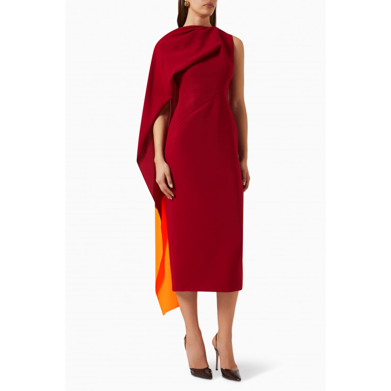 Roksanda - Draped Cape Sleeve Midi Dress in Crepe
