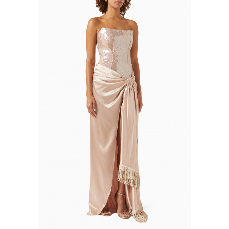 Bronx and Banco - Gina Strapless Maxi Dress in Sequins & Satin