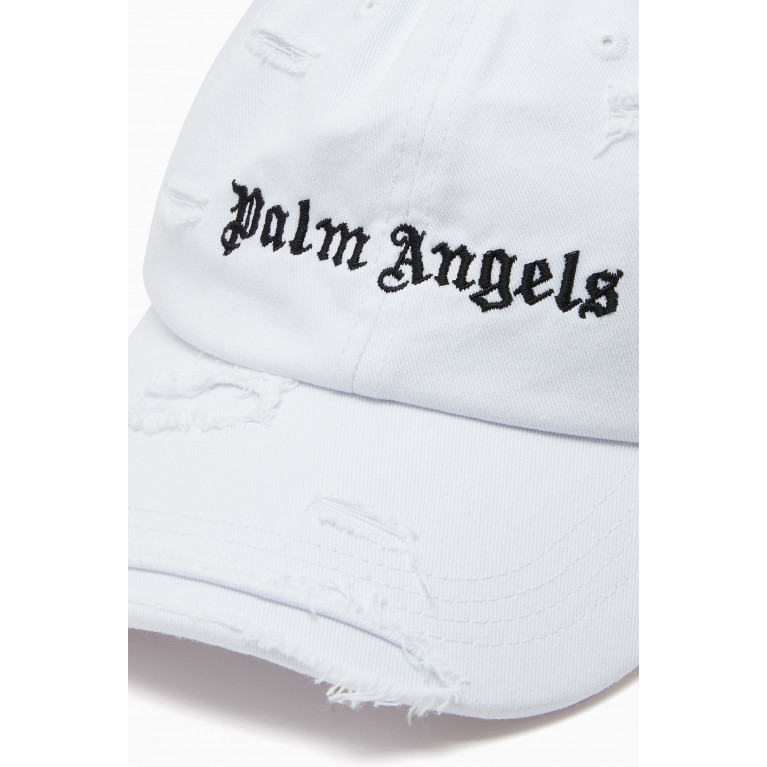 Palm Angels - Distressed Logo Baseball Cap in Denim White