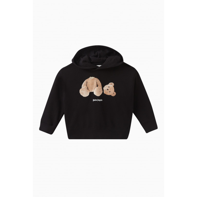 Palm Angels - Logo Teddy Bear Hoodie in Cotton Black