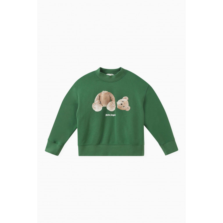 Palm Angels - Bear Logo Print Sweatshirt in Cotton Green