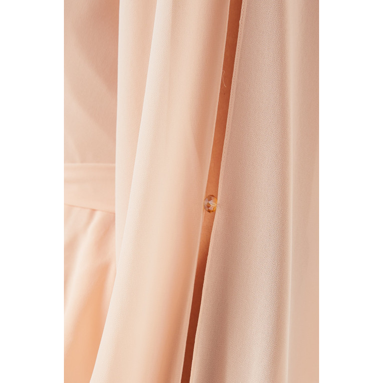 Eleganza La Mode - Embellished Neckline Maxi Dress in Chiffon Orange