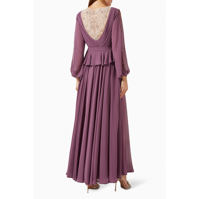 Eleganza La Mode - Embellished Neckline Maxi Dress in Chiffon Purple