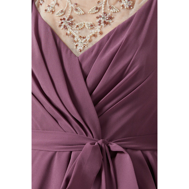 Eleganza La Mode - Embellished Neckline Maxi Dress in Chiffon Purple