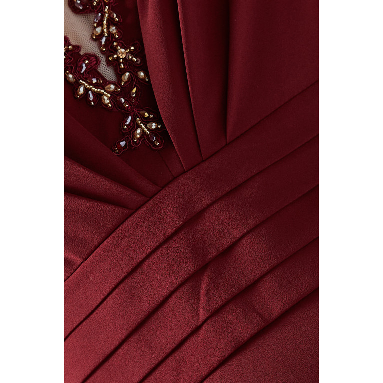 Eleganza La Mode - Embellished V-neck Maxi Dress in Crepe