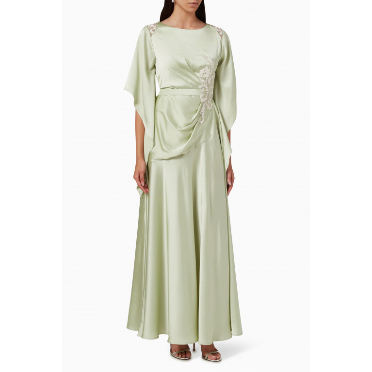 Eleganza La Mode - Embellished Maxi Dress in Silk-crepe Green