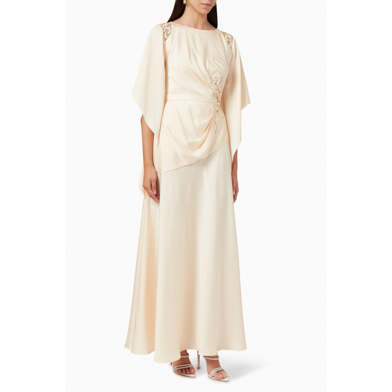 Eleganza La Mode - Embellished Maxi Dress in Silk-crepe Neutral