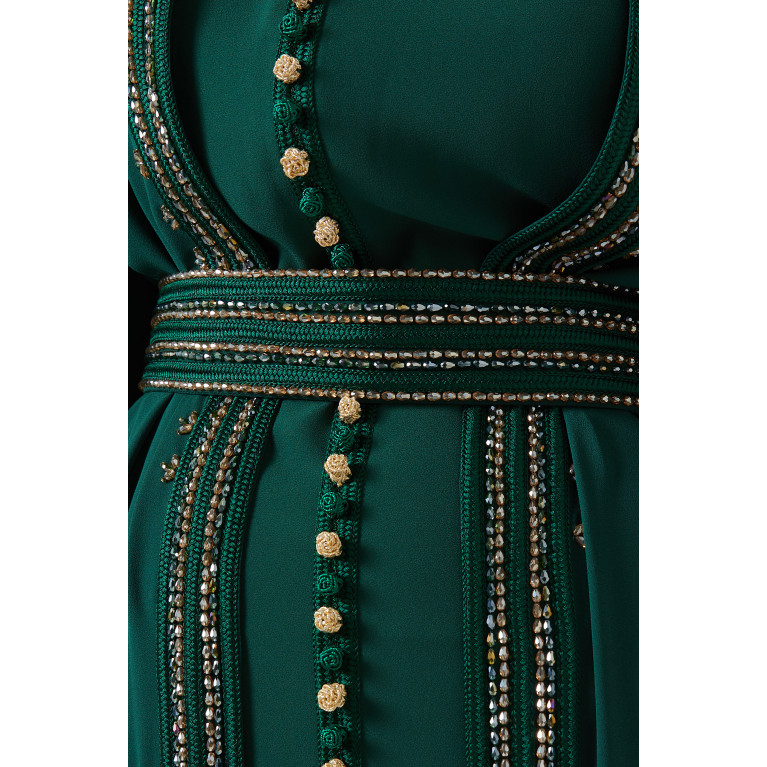 Eleganza La Mode - Moroccan Hand-beaded Belted Kaftan in Crepe Green