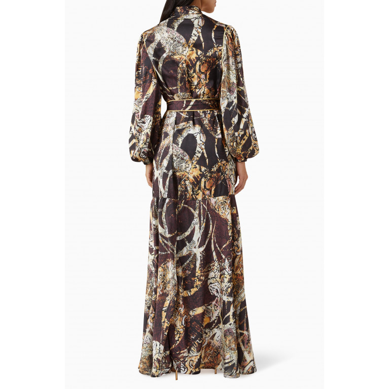 Latifa - Sherry Abstract-print Belted Maxi Dress in Sateen
