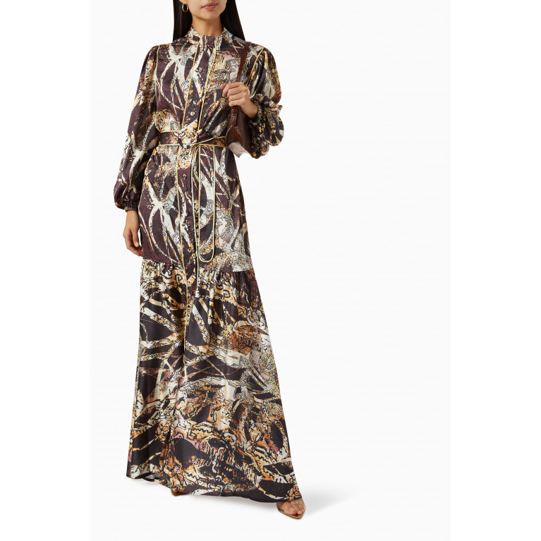 Latifa - Sherry Abstract-print Belted Maxi Dress in Sateen