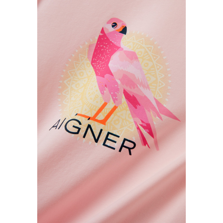 AIGNER - Ruffle-sleeves Bird Print Dress in Cotton Pink