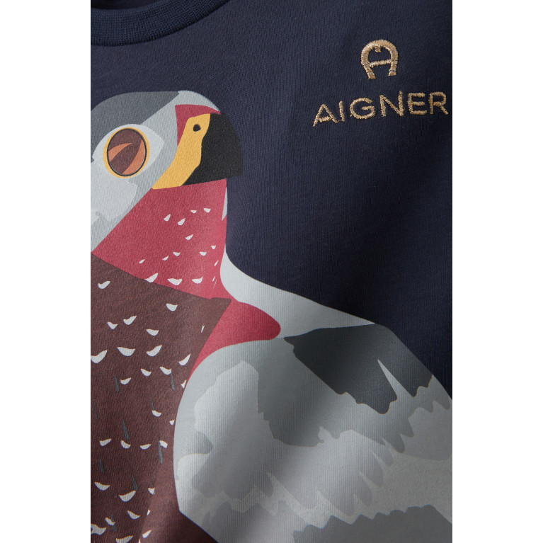AIGNER - Bird Illustration Logo T-shirt in Cotton Blue