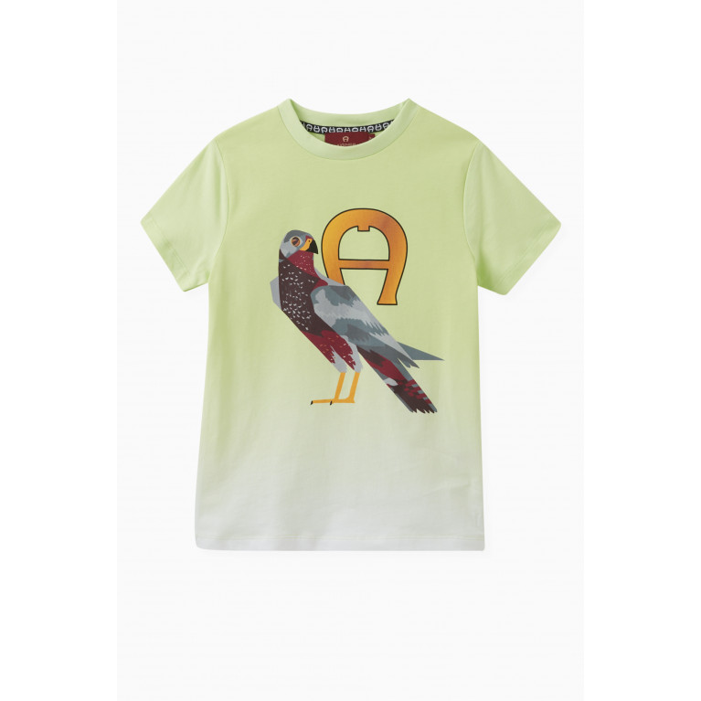 AIGNER - Ombré Logo Bird Print T-shirt in Cotton Green