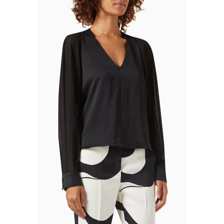 Marella - Yelina Cut-out Top in Satin & Georgette Black
