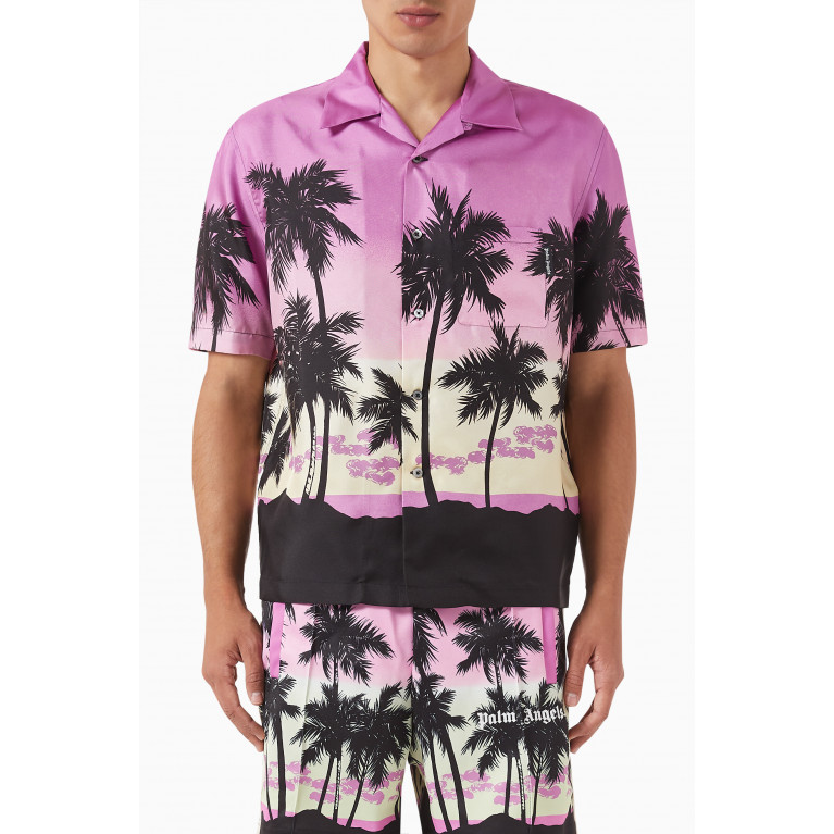 Palm Angels - Sunset Palm Bowling Shirt in Silk