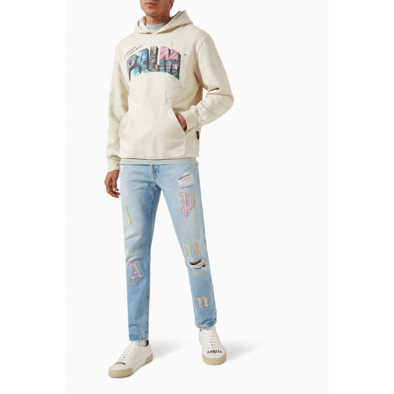 Palm Angels - Graphic Logo Print Distressed Hoodie in Cotton & Nylon