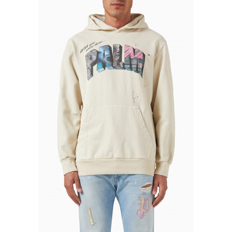 Palm Angels - Graphic Logo Print Distressed Hoodie in Cotton & Nylon