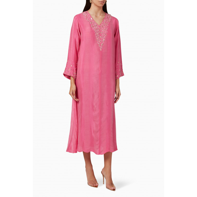 SHATHA ESSA - Desert Rose Embroidered Dress in Silk
