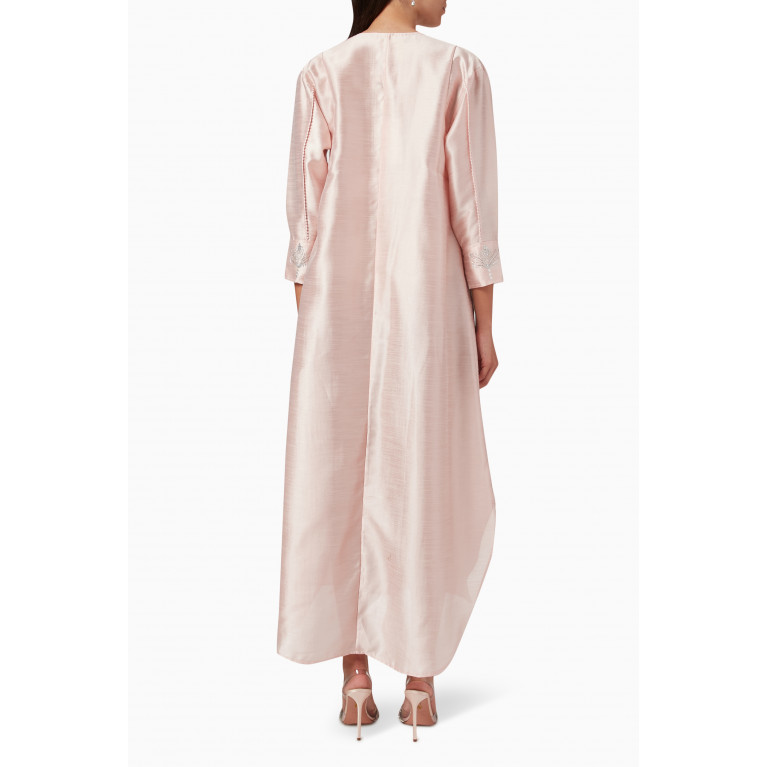 SHATHA ESSA - Rosewater Belted Maxi Dress in Raw-silk