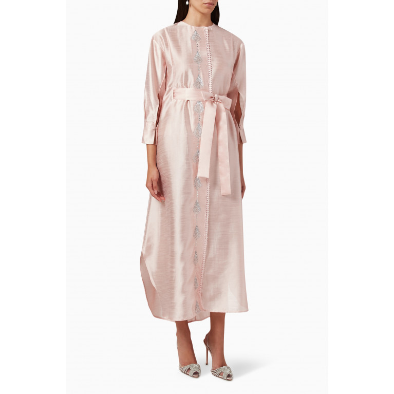 SHATHA ESSA - Rosewater Belted Maxi Dress in Raw-silk
