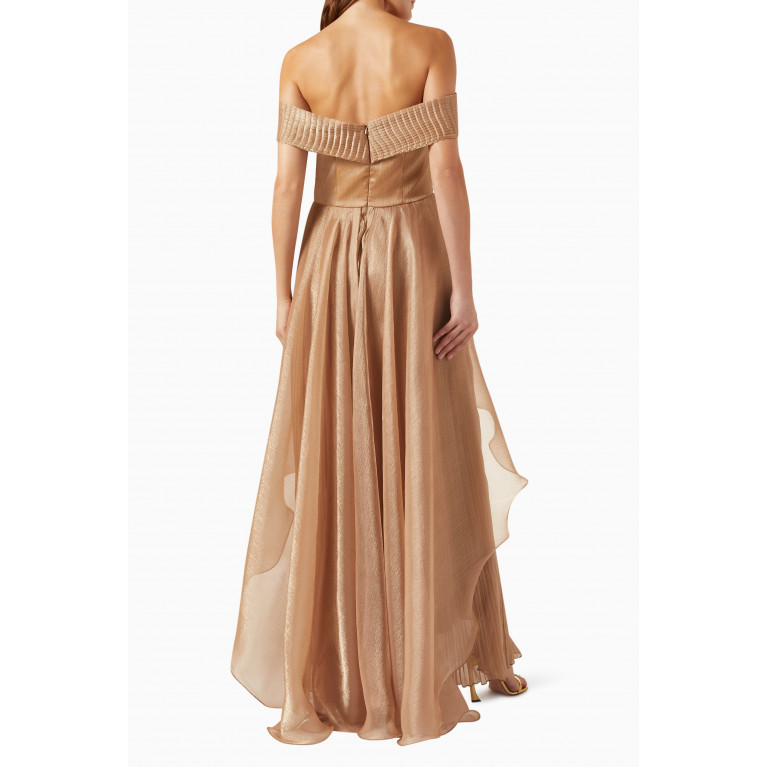 Amri - Pleated Off-The-Shoulders Gown Gold