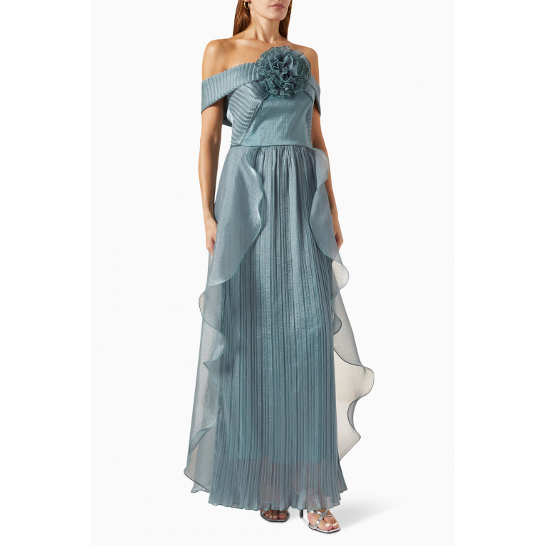 Amri - Pleated Off-shoulder Gown Grey