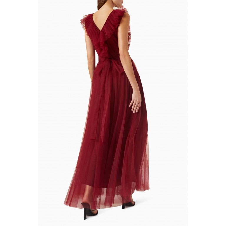 Amri - Frilled Gown in Tulle Red