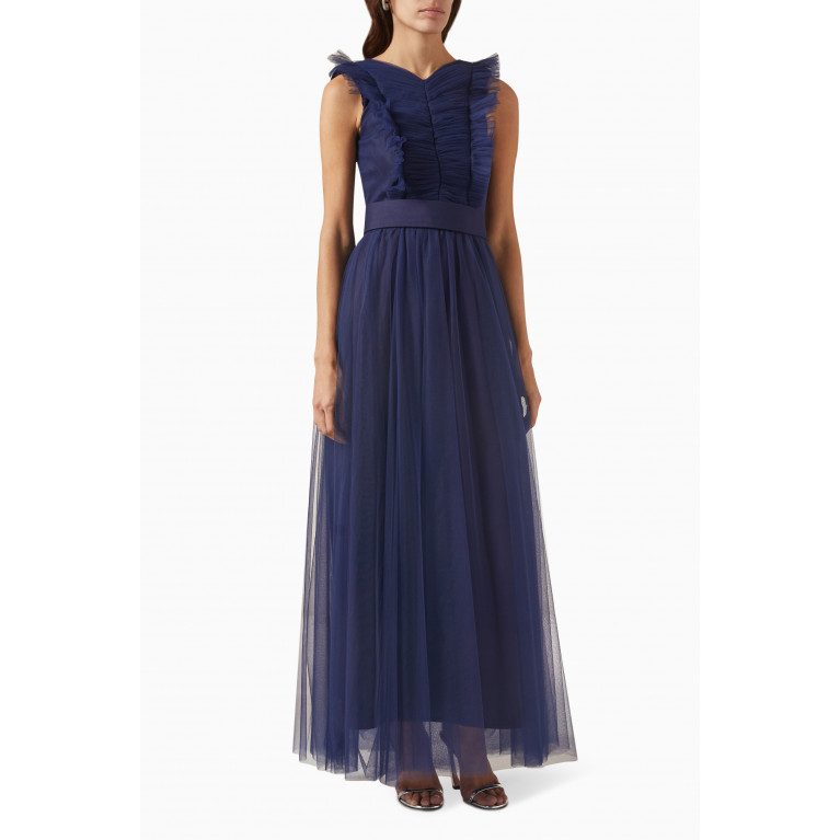Amri - Frilled Gown in Tulle Blue